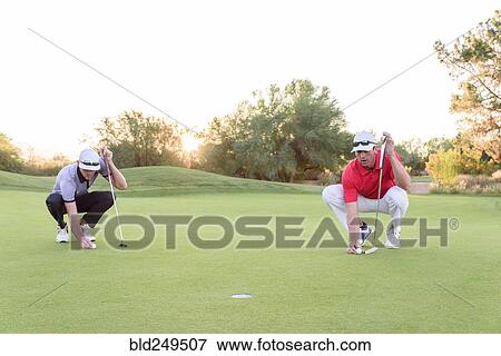 Stock Photo - Golfers aiming on golf course. Fotosearch