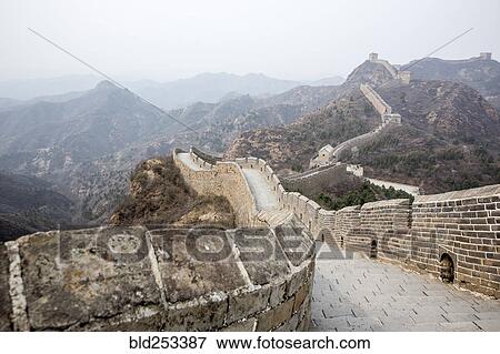 Stock Photo - Great Wall of China and mountains, Beijing, China. Fotosearch