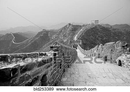Stock Photo - Great Wall of China and mountains, Beijing, China,. Fotosearch