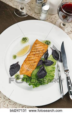Grilled salmon on plate View Large Photo Image Stock Image - Grilled salmon on plate. Fotosearch