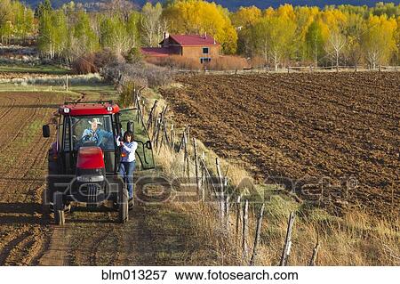 Hispanic couple driving tractor on farm View Large Photo Image Stock Photo - Hispanic couple driving tractor on farm. Fotosearch