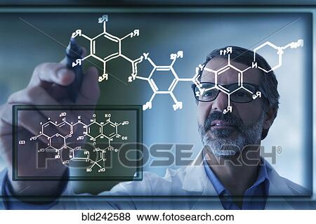 Stock Photo - Hispanic scientist drawing chemical model on virtual screen. Fotosearch