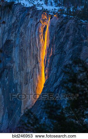 Stock Image - "Horsetail Falls in Yosemite National Park, Yosemite, California, United States". Fotosearch