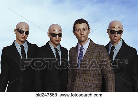 Stock Photo - Human and cyborg businessmen. Fotosearch