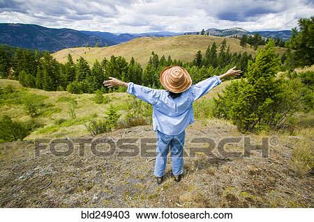 Japanese woman enjoying scenic view of landscape View Large Photo Image Stock Image - Japanese woman enjoying scenic view of landscape. Fotosearch