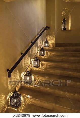 Lanterns illuminating staircase View Large Photo Image Stock Photo - Lanterns illuminating staircase. Fotosearch