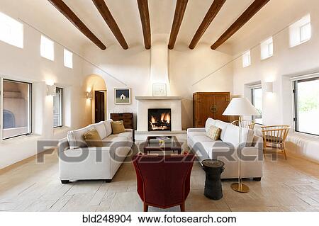 Picture - Livingroom with fireplace. Fotosearch