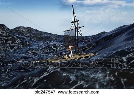 Man sailing on a raft in stormy ocean View Large Photo Image Stock Photo - Man sailing on a raft in stormy ocean. Fotosearch