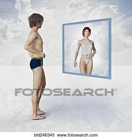 Man seeing reflection of woman in floating mirror View Large Photo Image Stock Photography - Man seeing reflection of woman in floating mirror. Fotosearch