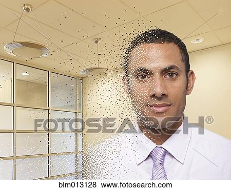 Stock Photo - Mixed race businessman with pixilated face. Fotosearch