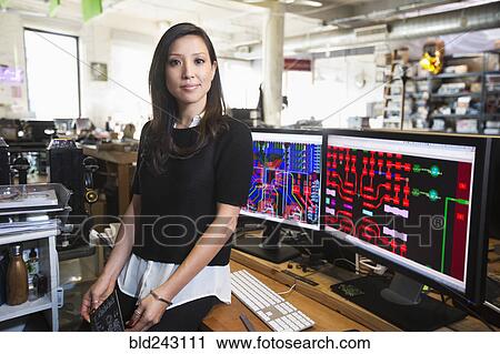 Mixed Race woman posing near circuits on computer monitors View Large Photo Image Stock Image - Mixed Race woman posing near circuits on computer monitors. Fotosearch