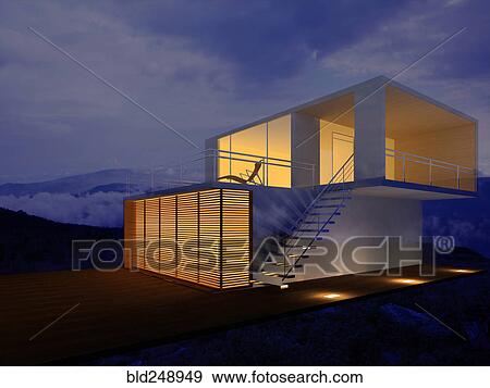 Stock Photo - Modern house in remote landscape. Fotosearch