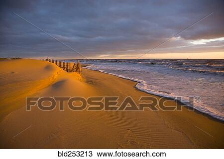 Ocean waves near sand dunes at sunset View Large Photo Image Stock Image - Ocean waves near sand dunes at sunset. Fotosearch