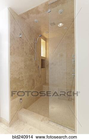 Ornate shower in modern bathroom View Large Photo Image Picture - Ornate shower in modern bathroom. Fotosearch