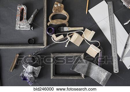 Picture frame and tools on table View Large Photo Image Stock Image - Picture frame and tools on table. Fotosearch