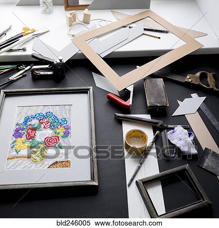 Picture frame and tools on table View Large Photo Image Stock Photography - Picture frame and tools on table. Fotosearch