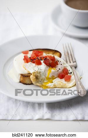 Stock Image - Plate of egg and mozzarella bread. Fotosearch