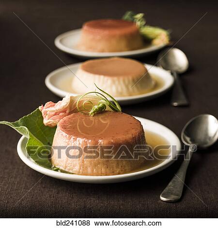 Stock Photo - Plates of flan . Fotosearch