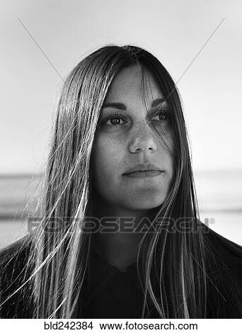 Picture - Portrait of Caucasian woman with freckles. Fotosearch
