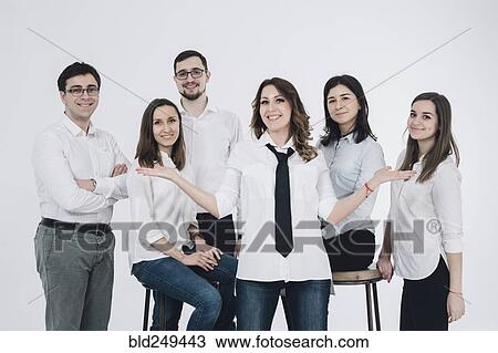 Portrait of confident Caucasian men and women View Large Photo Image Stock Image - Portrait of confident Caucasian men and women. Fotosearch