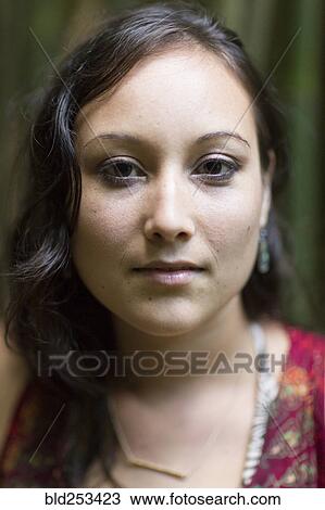 Stock Image - Portrait of serious Caucasian woman. Fotosearch