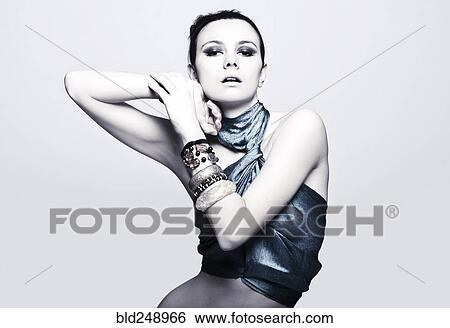 Stock Photograph - Portrait of serious Caucasian woman. Fotosearch