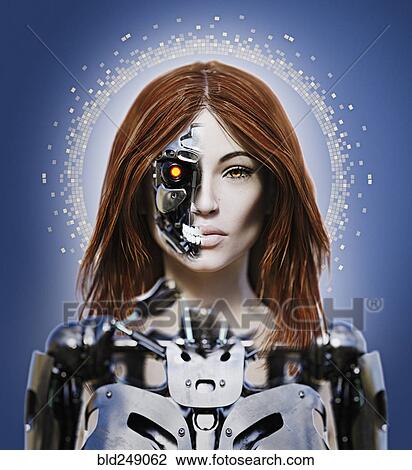 Stock Image - Portrait of woman cyborg. Fotosearch