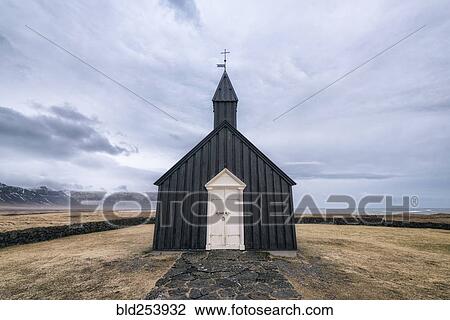 Stock Image - Remote church, Hellissandur, Snaellsnes peninsula, Iceland. Fotosearch