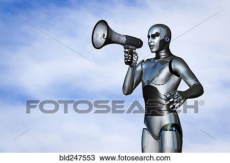 Stock Image - Robot using megaphone. Fotosearch