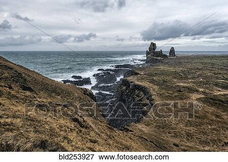Rock formations near ocean, Hellissandur, Snaellsnes peninsula, Iceland View Large Photo Image Stock Photo - Rock formations near ocean, Hellissandur, Snaellsnes peninsula, Iceland. Fotosearch