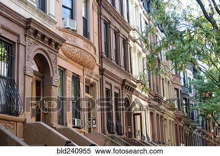 Stock Photography - Row of brownstones in city. Fotosearch