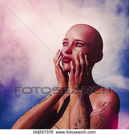 Sad cyborg woman View Large Photo Image Stock Photograph - Sad cyborg woman. Fotosearch