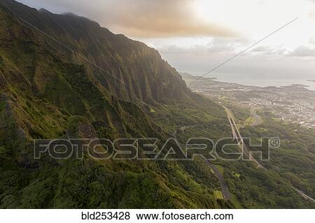 Stock Photo - Scenic view of mountain, Honolulu, Hawaii, United States. Fotosearch