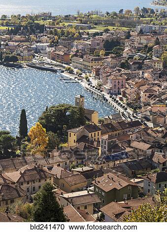 Stock Image - Scenic view of waterfront, Gravedona, Lake Como, Italy. Fotosearch