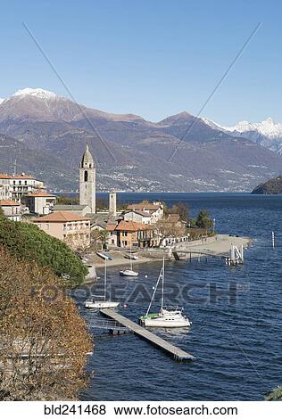 Stock Photo - Scenic view of waterfront, Lake Como, Italy. Fotosearch