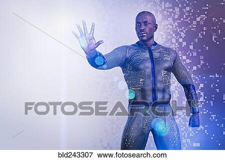 Stock Photo - Serious man wearing circuit body suit. Fotosearch