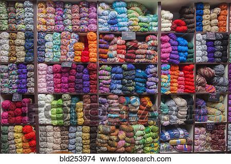 Picture - Shelves full of yarn at store. Fotosearch