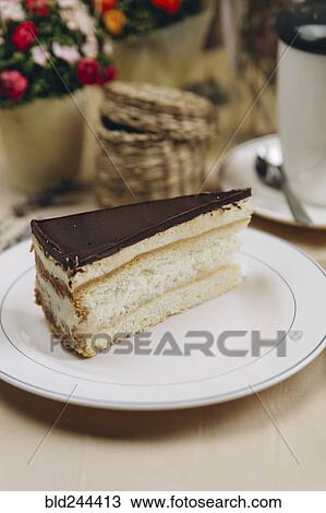 Slice of cake with chocolate icing on plate View Large Photo Image Stock Image - Slice of cake with chocolate icing on plate. Fotosearch