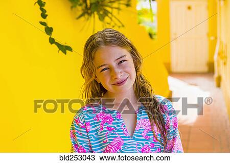 Smiling Caucasian girl with wet hair View Large Photo Image Stock Image - Smiling Caucasian girl with wet hair. Fotosearch