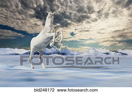 Stock Image - Statue of horse rearing up. Fotosearch