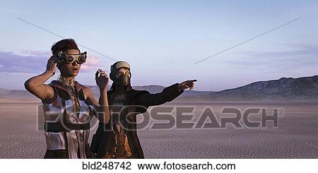 Steam punks exploring in desert View Large Photo Image Stock Image - Steam punks exploring in desert. Fotosearch