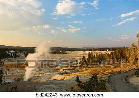 Steam rising from geyser in Yellowstone National Park, Wyoming, United States View Large Photo Image Stock Image - Steam rising from geyser in Yellowstone National Park, Wyoming, United States. Fotosearch