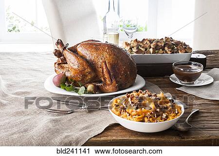 "Stuffing, sweet potatoes and smoked turkey on wooden table" View Large Photo Image Stock Image - "Stuffing, sweet potatoes and smoked turkey on wooden table". Fotosearch