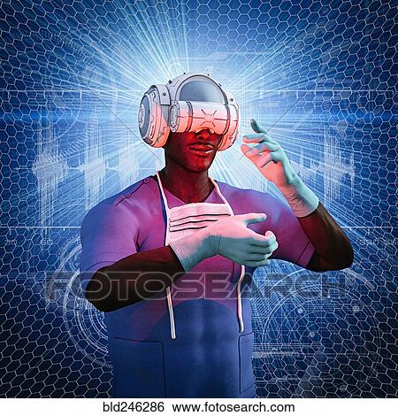 Stock Photograph - Surgeon using virtual reality helmet. Fotosearch