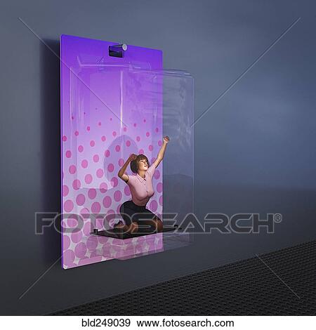 Trapped woman kneeling in toy box View Large Photo Image Stock Photo - Trapped woman kneeling in toy box. Fotosearch