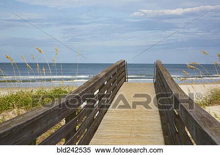 Stock Photography - Walkway leading to beach, Ponce Inlet, Florida, United States,. Fotosearch