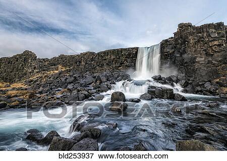 Waterfall on rocks, Pingvellir, Southern Iceland, Iceland View Large Photo Image Stock Photo - Waterfall on rocks, Pingvellir, Southern Iceland, Iceland. Fotosearch