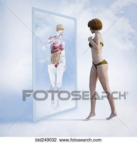 Woman examining reflection of organs in virtual mirror View Large Photo Image Stock Image - Woman examining reflection of organs in virtual mirror. Fotosearch