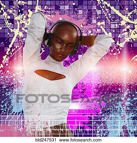Woman listening and dancing to headphones View Large Photo Image Stock Image - Woman listening and dancing to headphones. Fotosearch