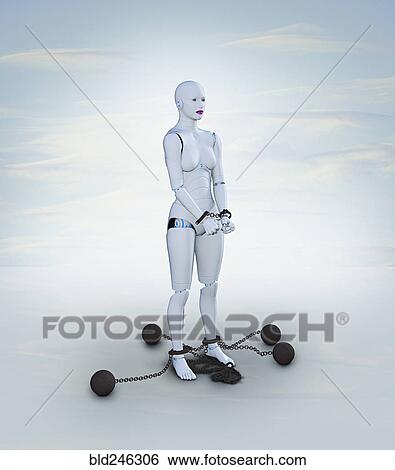 Stock Photograph - Woman robot in shackles. Fotosearch